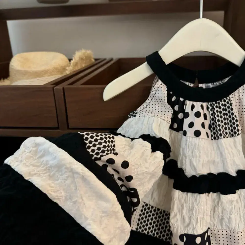 Bear Leader Summer Hanging Neck Girl Clothes Korean Version Splicing Polka Dot Princess Dress 3 To 7 Years Kids Casual Dresses