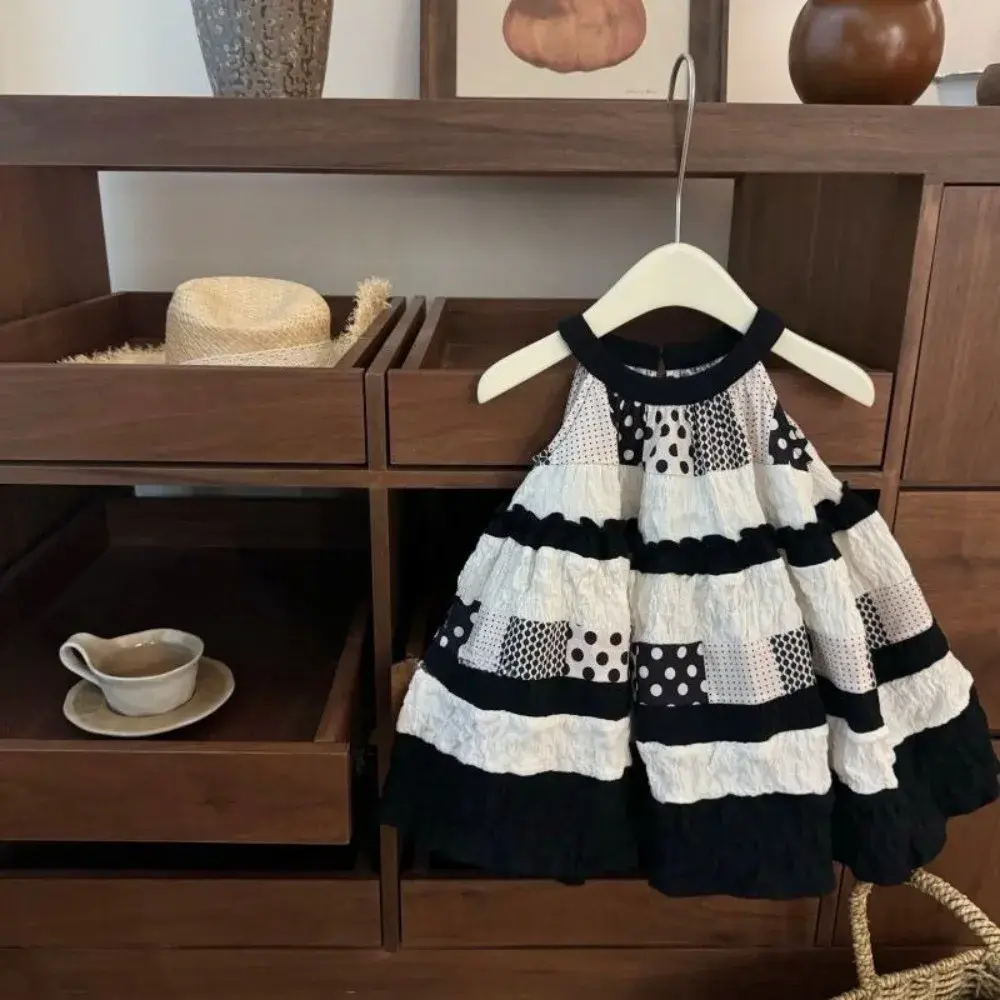 Bear Leader Summer Hanging Neck Girl Clothes Korean Version Splicing Polka Dot Princess Dress 3 To 7 Years Kids Casual Dresses