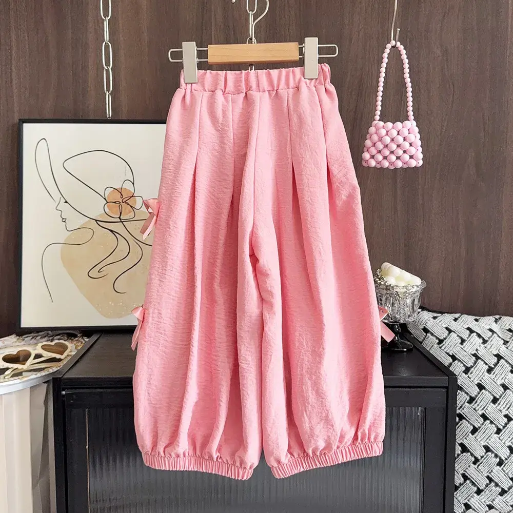 Bear Leader Sweet and Cute Pink Baby Girl Clothes 3-7 Years Old Summer Fashion New Bow Decoration Children's Casual Pants