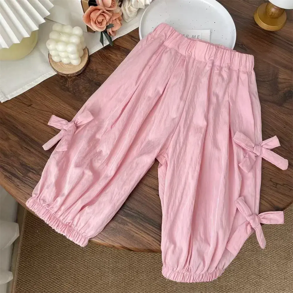 Bear Leader Sweet and Cute Pink Baby Girl Clothes 3-7 Years Old Summer Fashion New Bow Decoration Children's Casual Pants