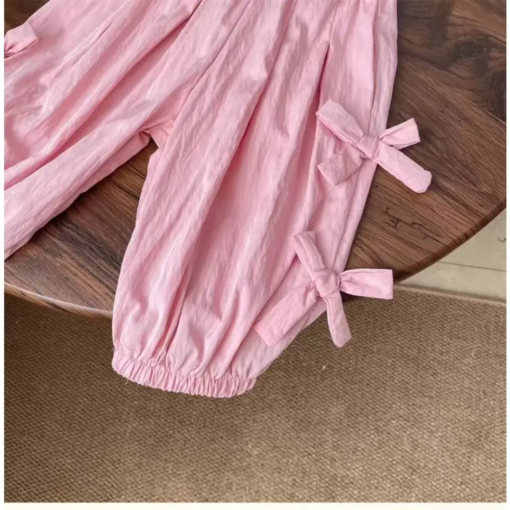 Bear Leader Sweet and Cute Pink Baby Girl Clothes 3-7 Years Old Summer Fashion New Bow Decoration Children's Casual Pants