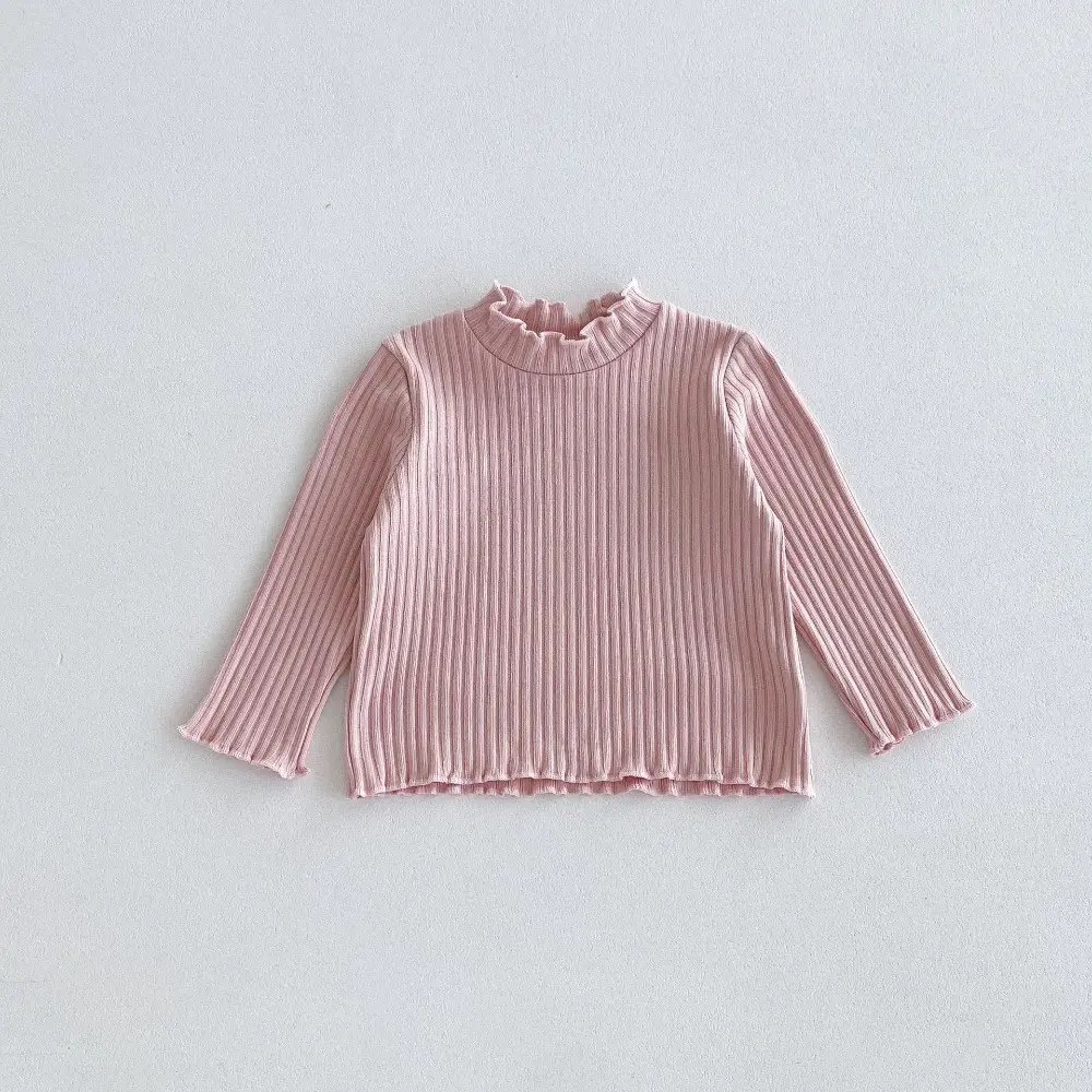 Bear Leader Autumn Solid Color Long Sleeved Girls' Top Korean Version Pit Stripe Round Neck T-shirt Casual Children's Clothing