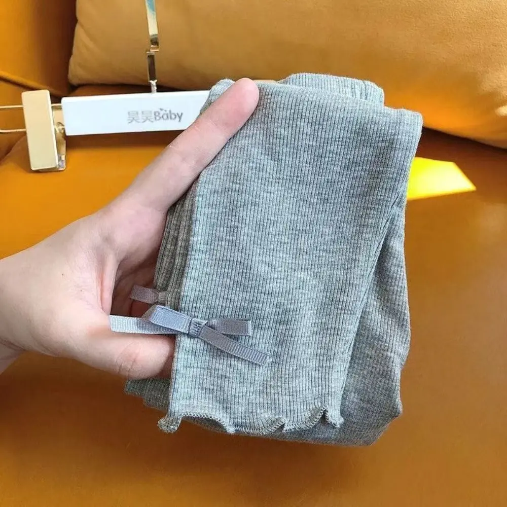 Bear Leader Children's Leggings Summer New Solid Color Korean Version Simple Girls' Clothing Bow Decoration Kids Casual Pants