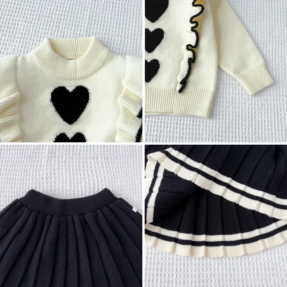 Bear Leader Winter Fashion Girls Clothes Red Christmas Party Clothing Heart Printed Knitted Sweater+pleated Skirt 2-piece Set