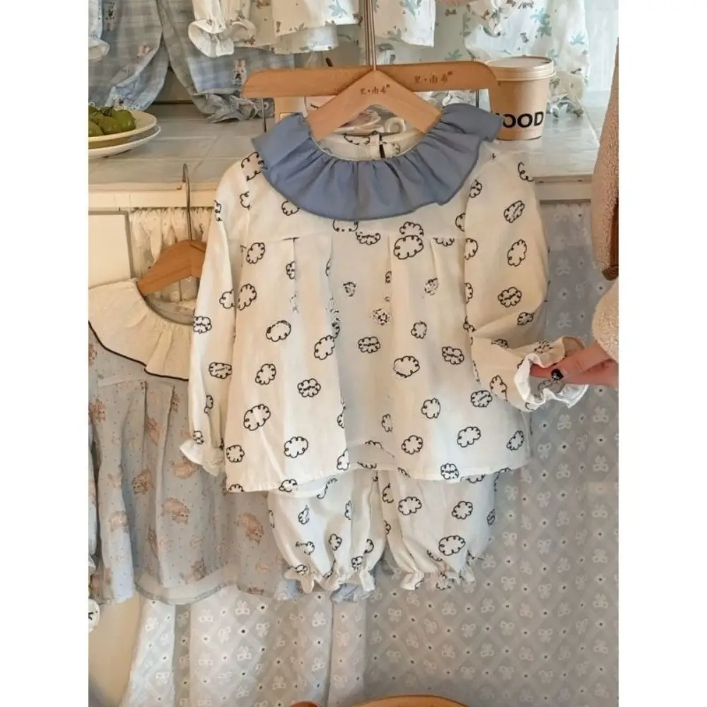 Bear Leader Autumn New Long Sleeved Cartoon Printed Lapel Top+Pants 2Pcs Set Cute Girls' Pajamas Home Casual Children's Clothing
