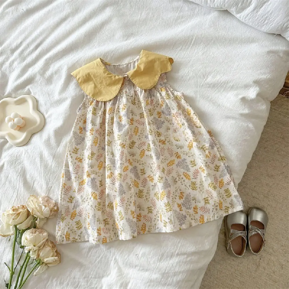 Bear Leader Korean Version Children's Clothing Sweet and Cute Flower Print Baby Girl Dress Summer Sleeveless Kids Casual Dresses