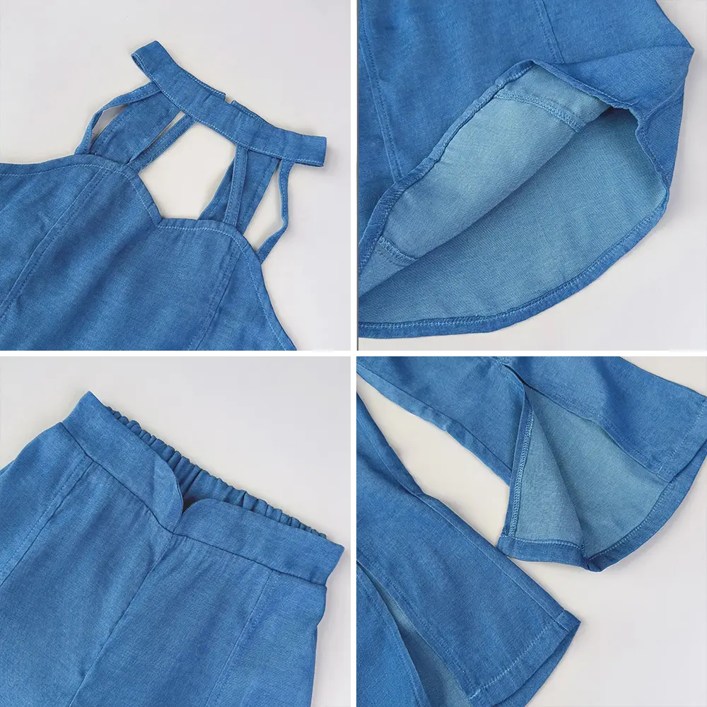 Bear Leader 3-7 Year Old Fashionable New Children's Clothing Blue Girls Clothes Hanging Neck Top+Flared Pants Two-piece Set