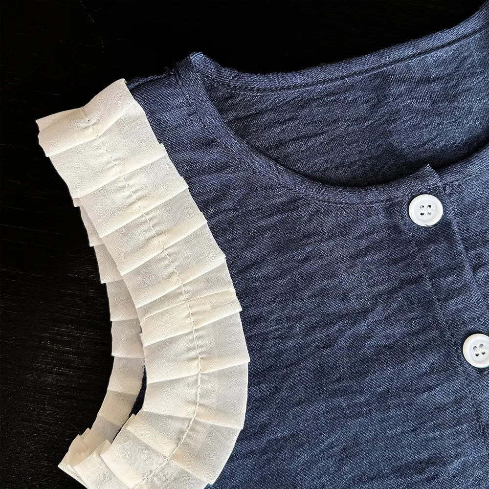 Bear Leader Korean Version Blue Imitation Denim Girls Suit Summer Lace Patchwork Sleeveless Top+Pants 2 Pcs Kids Fashion Clothes