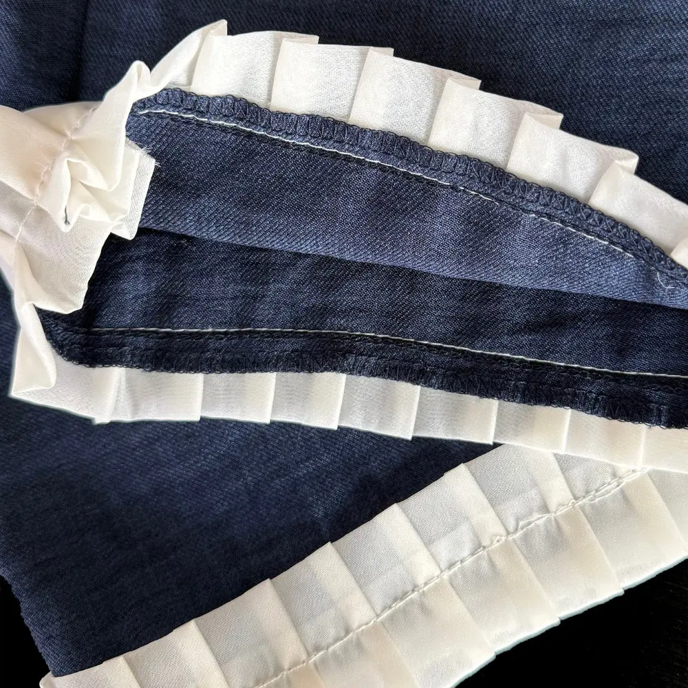 Bear Leader Korean Version Blue Imitation Denim Girls Suit Summer Lace Patchwork Sleeveless Top+Pants 2 Pcs Kids Fashion Clothes