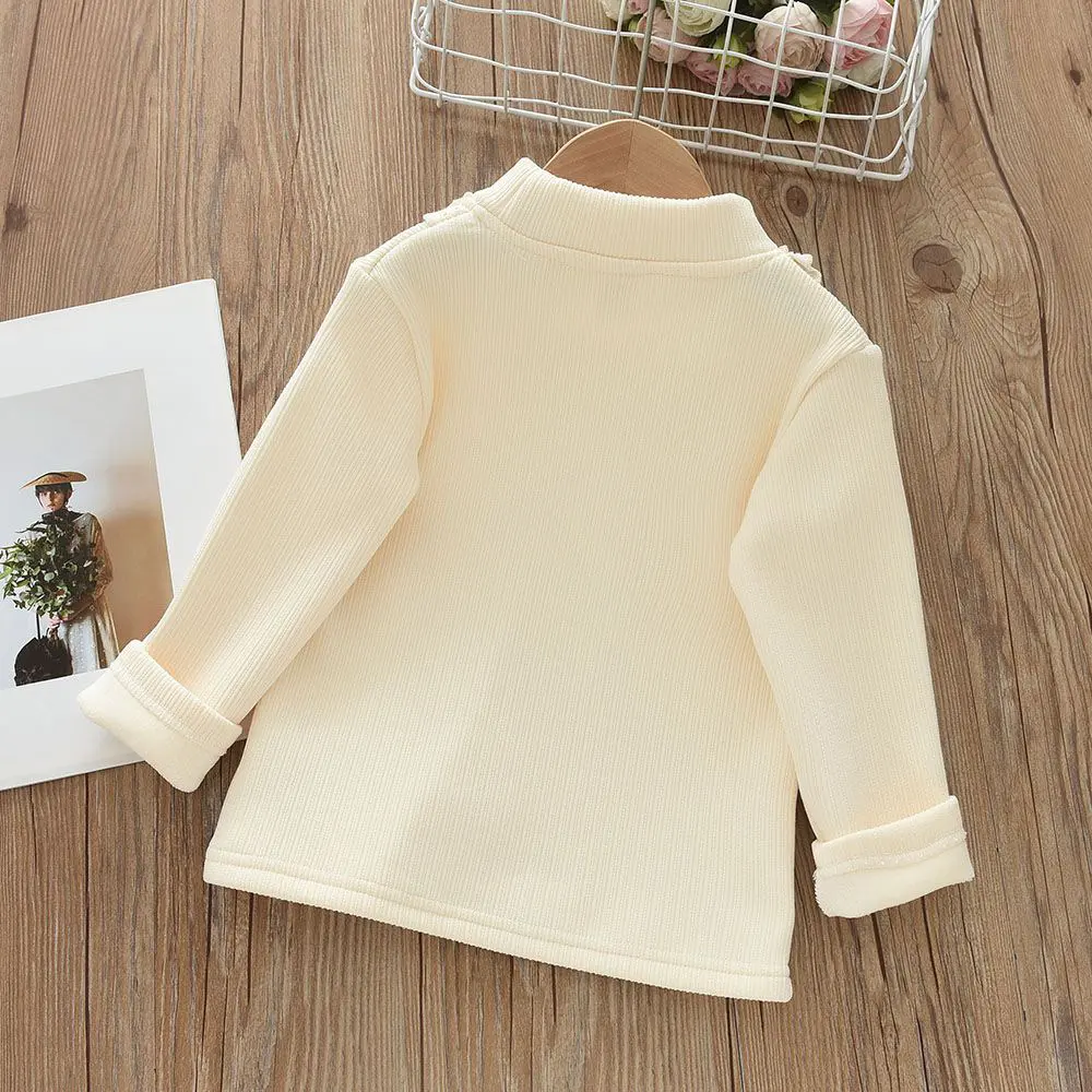 Bear LeaderAutumn Winter Warm Girls' Top with 3D Flower Decoration and Lace Round Neck T-shirt Sweet Children's Clothing