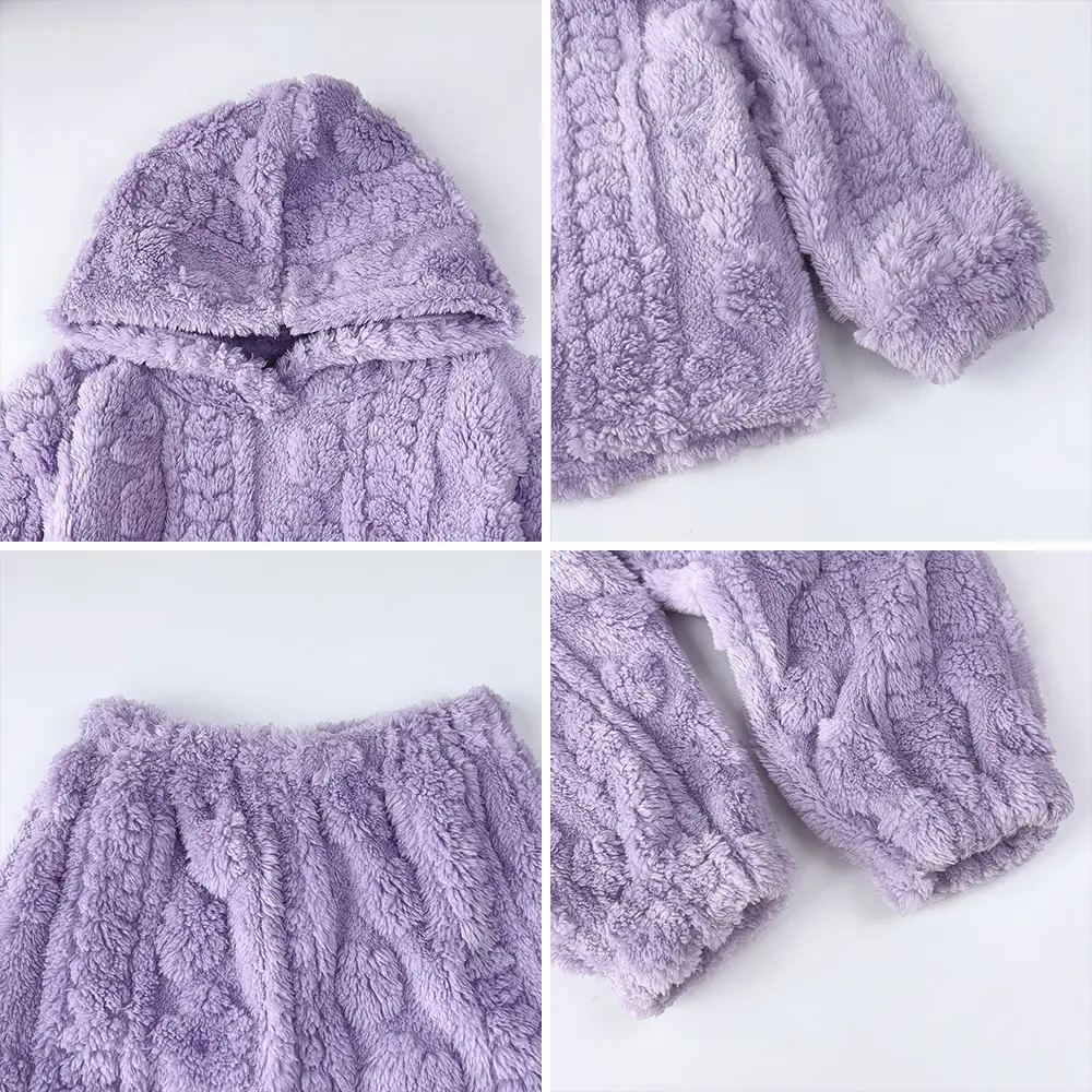 Bear Leader Purple Plush Jacquard Top+Pants 2-piece Set for Autumn and Winter Home Girls Clothes Casual Pajamas 3-7 Years Old