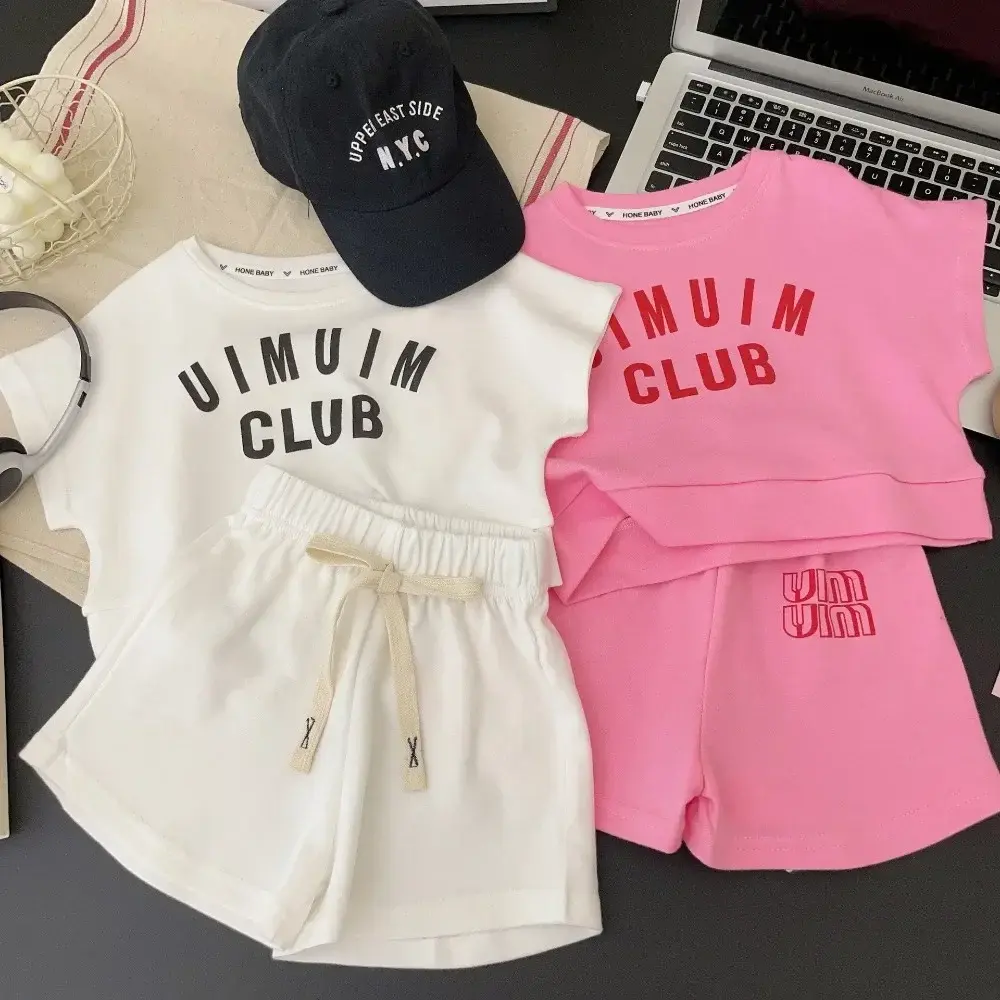 Bear Leader Summer New Fashion 2-piece Set Children's Wear Round Neck Letter Printed T-shirt+Shorts Korean Version Girls Clothes
