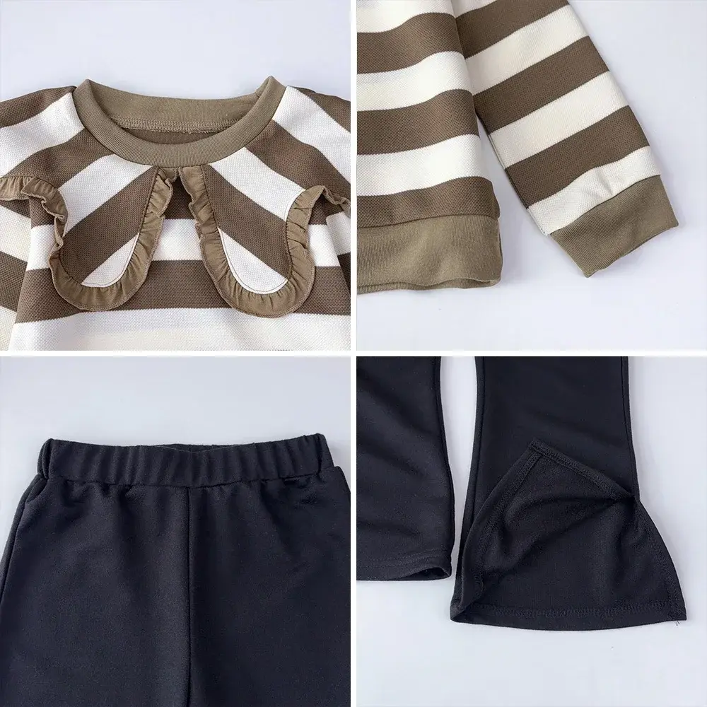 Bear Leader 3-7 Years Old Korean Style Girls Casual Clothes Autumn New Long Sleeved Striped Top+solid Color Pants 2-piece Set