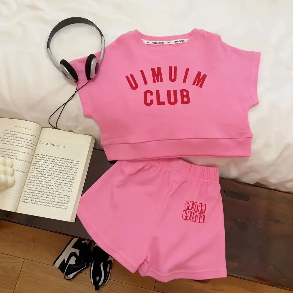 Bear Leader Summer New Fashion 2-piece Set Children's Wear Round Neck Letter Printed T-shirt+Shorts Korean Version Girls Clothes
