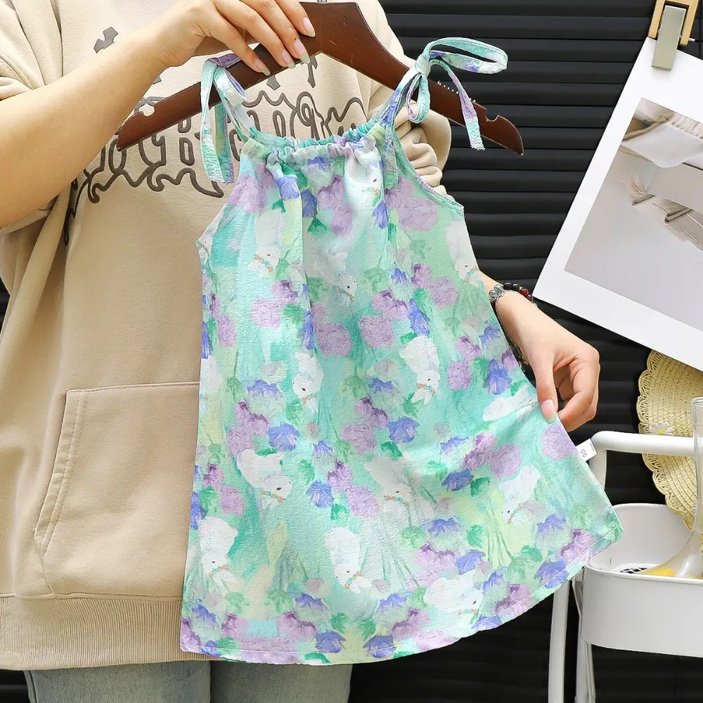 Bear Leader Summer Seaside Vacation Casual Kids Clothes Flower Printed Girls Dresses Oil Painting Color Blocked Princess Dress