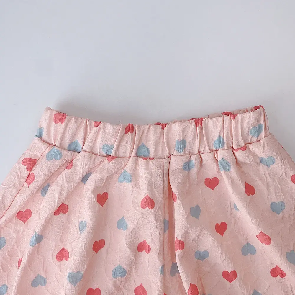 Bear Leader Summer Girls' Set 2023 New Girl Baby Cute Heart Print Flower Jacquard Suspender Tank Top+Shorts Fashion Two Piece Se