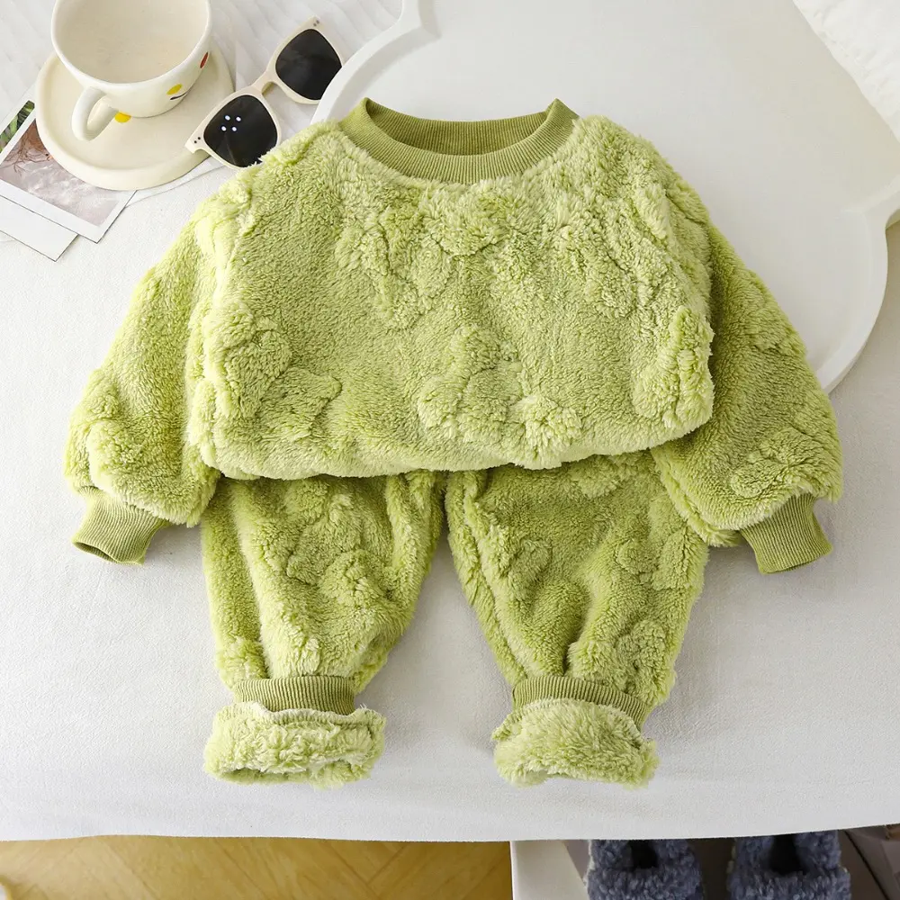 Bear Leader Autumn and Winter Solid Color Kids Pajama Set Cartoon Printed Long Sleeve Top+Pants Girls' Casual Home Clothes