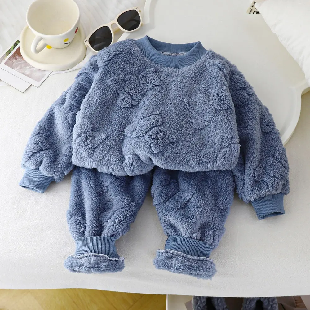 Bear Leader Autumn and Winter Solid Color Kids Pajama Set Cartoon Printed Long Sleeve Top+Pants Girls' Casual Home Clothes
