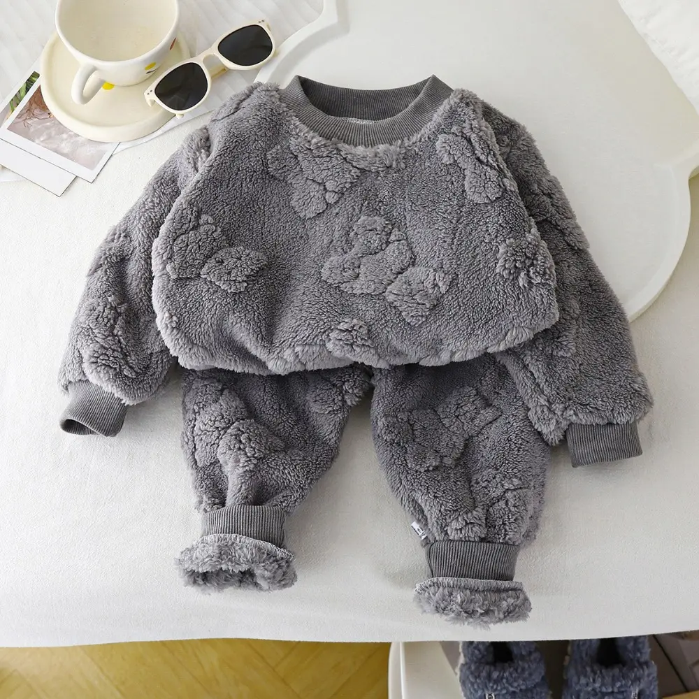 Bear Leader Autumn and Winter Solid Color Kids Pajama Set Cartoon Printed Long Sleeve Top+Pants Girls' Casual Home Clothes