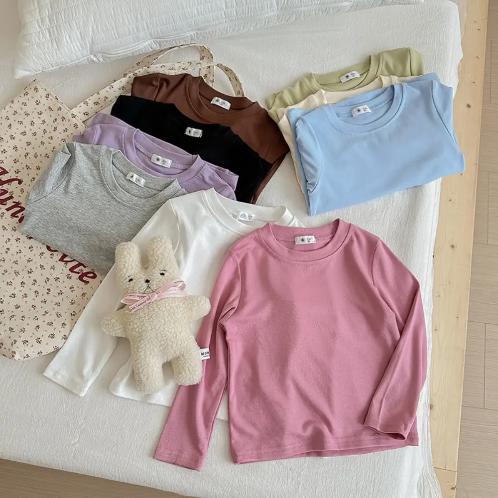 Bear Leader Autumn Solid Color Baby Boys and Girls Clothes White Long Sleeved Loose T-shirt Basic Simple Children's Clothing