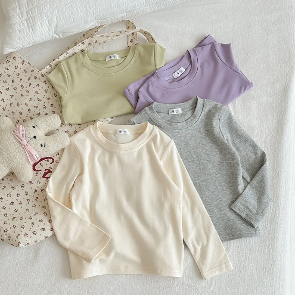 Bear Leader Autumn Solid Color Baby Boys and Girls Clothes White Long Sleeved Loose T-shirt Basic Simple Children's Clothing