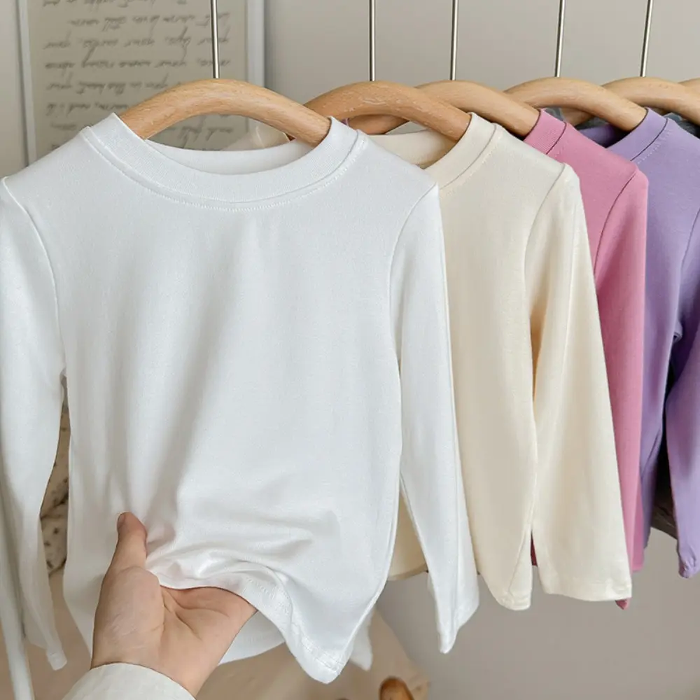 Bear Leader Autumn Solid Color Baby Boys and Girls Clothes White Long Sleeved Loose T-shirt Basic Simple Children's Clothing