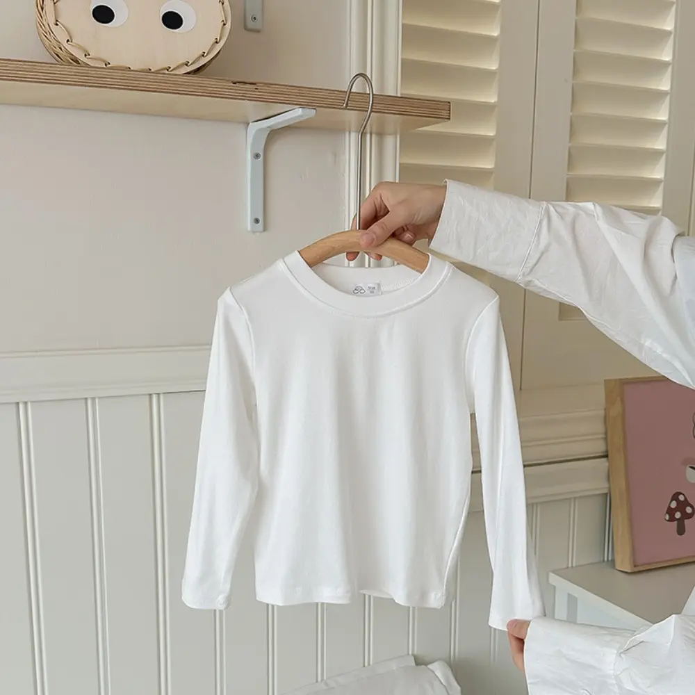 Bear Leader Autumn Solid Color Baby Boys and Girls Clothes White Long Sleeved Loose T-shirt Basic Simple Children's Clothing