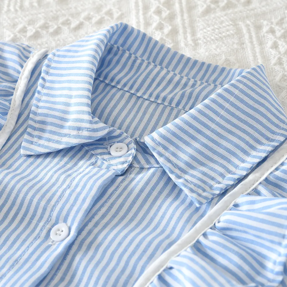 Bear Leader Autumn Fashion New Blue Girls' Set Striped Printed Long Sleeved Shirt Top and Pleated Skirt Children's Casual Wear