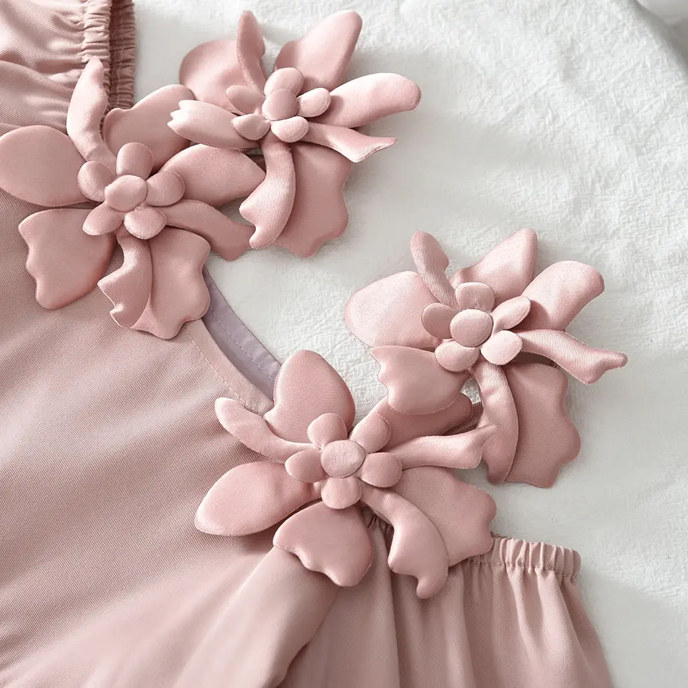Bear Leader Autumn Pink Long Sleeved off shoulder Girls Dress Fashionable 3D Flower Princess Dresses Birthday Party Kids Wear