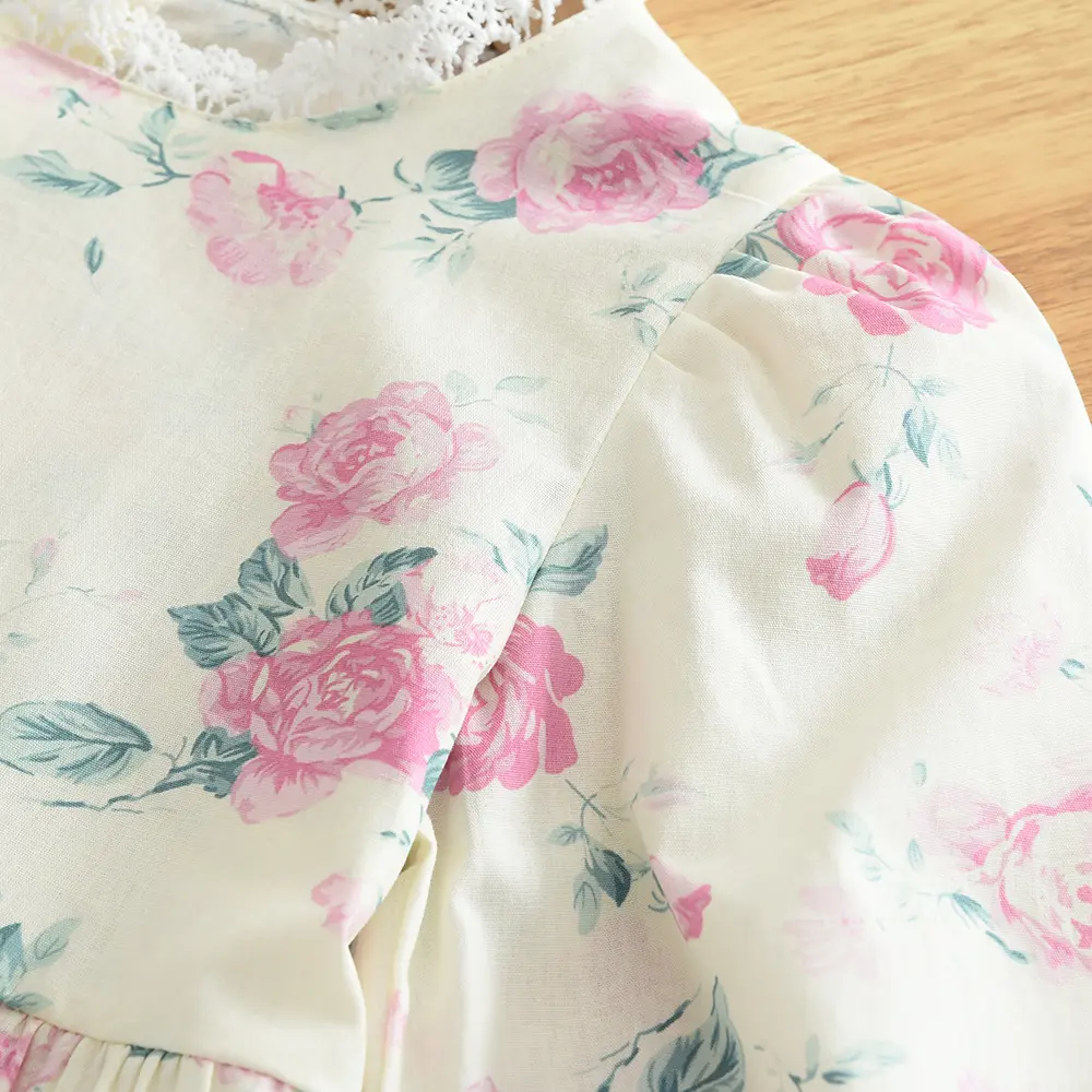 Bear Leader Children's Clothing Pink Sweet Style Girl Clothes Autumn Long Sleeved Floral Print Top+wide Leg Pants 2-piece Sets