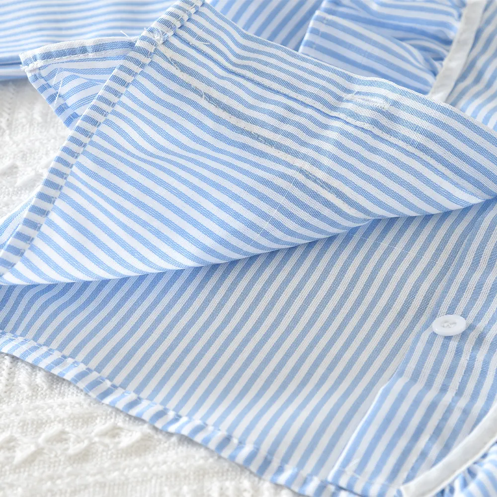 Bear Leader Autumn Fashion New Blue Girls' Set Striped Printed Long Sleeved Shirt Top and Pleated Skirt Children's Casual Wear