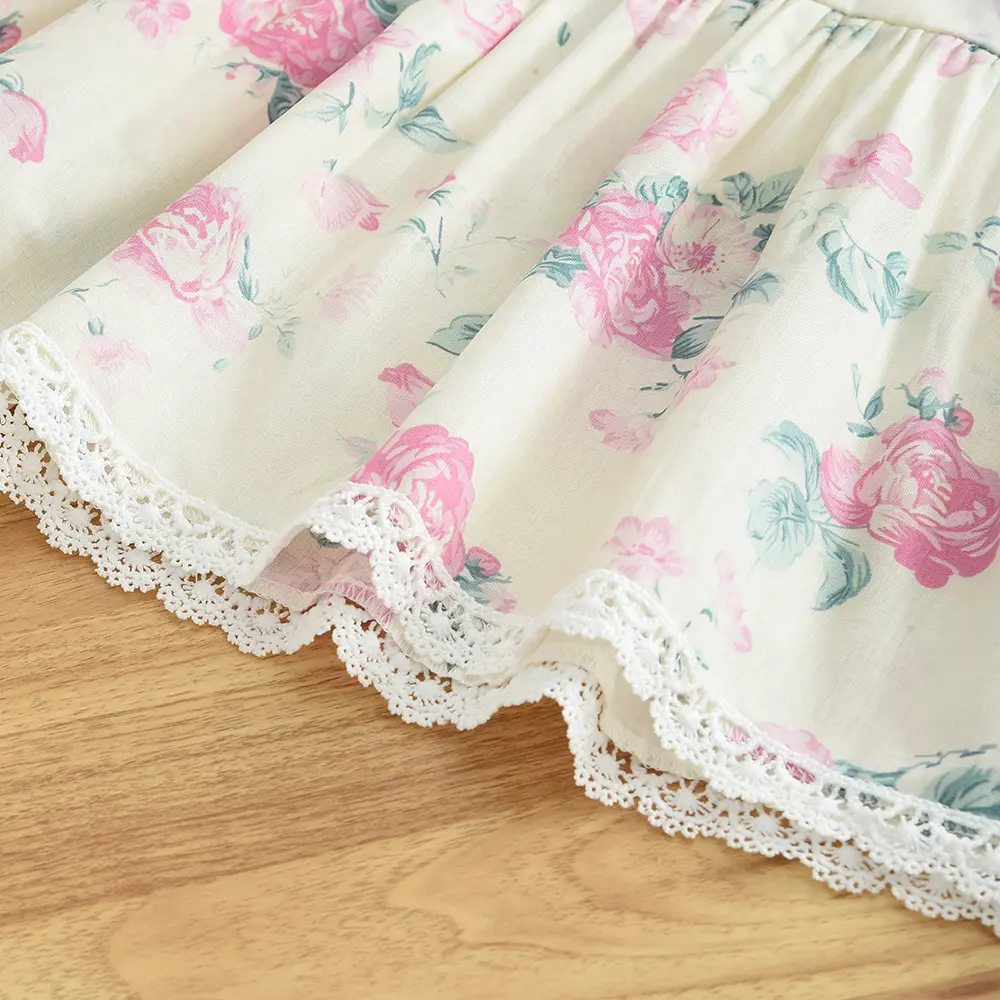 Bear Leader Children's Clothing Pink Sweet Style Girl Clothes Autumn Long Sleeved Floral Print Top+wide Leg Pants 2-piece Sets