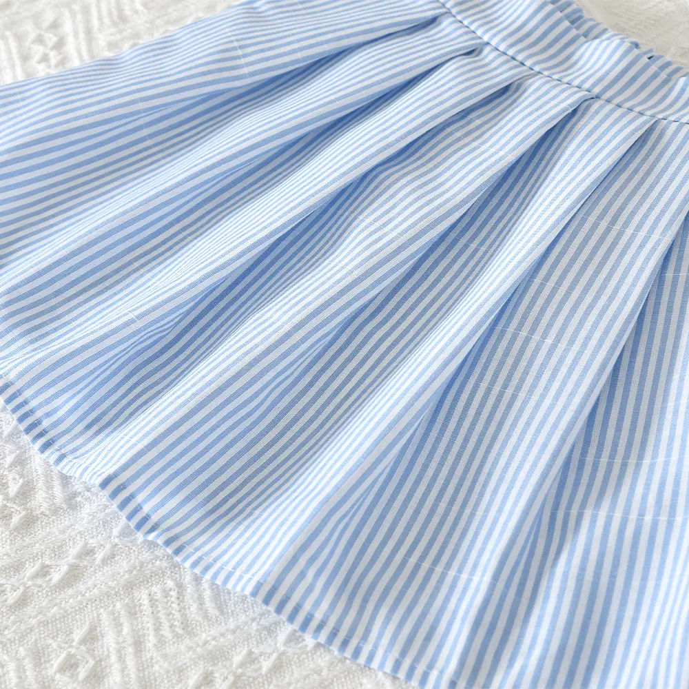 Bear Leader Autumn Fashion New Blue Girls' Set Striped Printed Long Sleeved Shirt Top and Pleated Skirt Children's Casual Wear