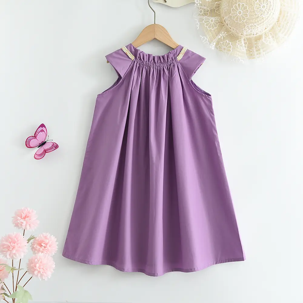 Bear Leader 3-7 Years Summer Purple Girls Princess Dresses Solid Color Sleeveless Pleats Casual Kids Clothes