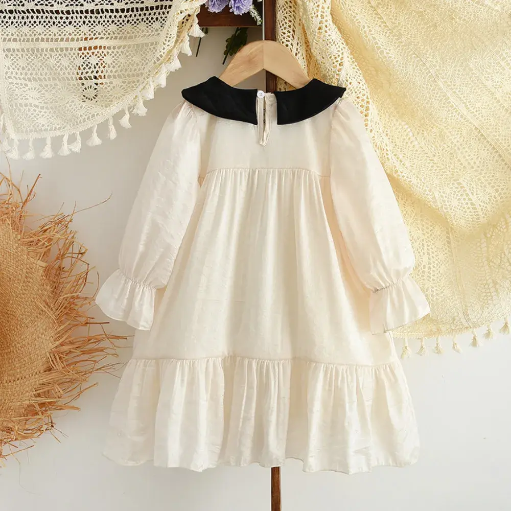 Bear Leader Spring/Autumn Solid Color Girls Dresses Fashion Collar Long Sleeve Kids Dress 3-7 Years Old Casual Children's Wear