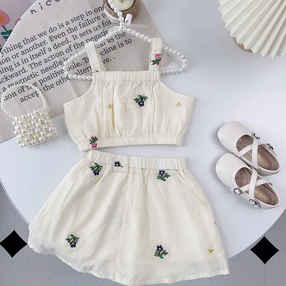 Bear Leader Little Girl Summer Korean Children's Clothing Embroidered Suit Girl's Suspender Shirt Skirt Pants Two-piece Set