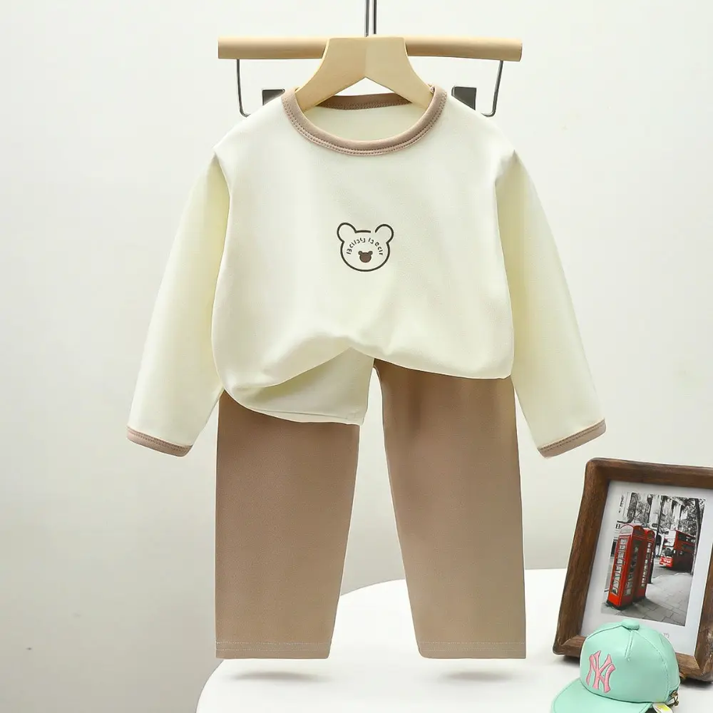 Bear Leader Autumn New Children's Clothing Long Sleeved Cartoon Printed Top + Pants Two-piece Set Boys and Girls Home Clothes