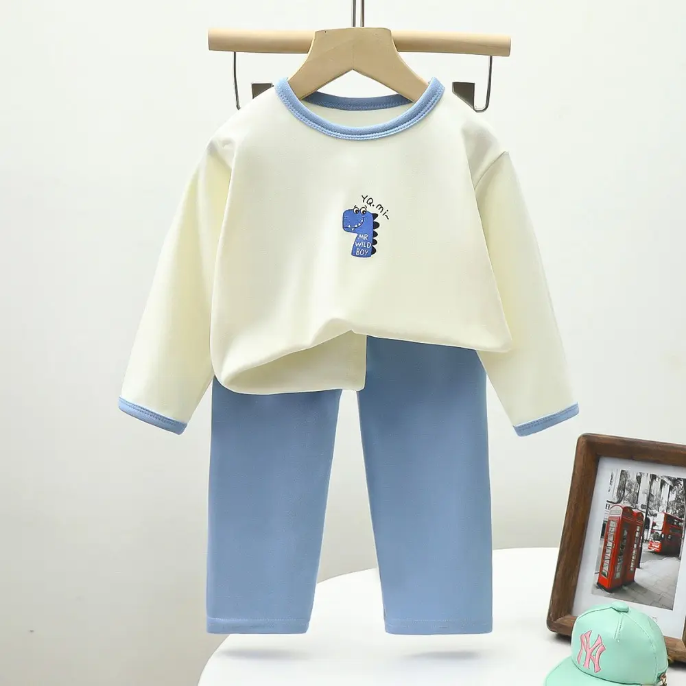 Bear Leader Autumn New Children's Clothing Long Sleeved Cartoon Printed Top + Pants Two-piece Set Boys and Girls Home Clothes