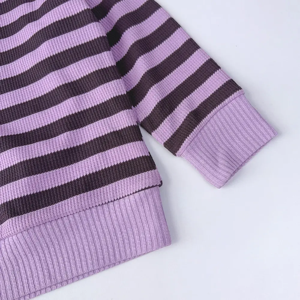 Bear Leader Girls' Long Sleeve Set 2024 New Autumn Purple Striped Hooded Long Sleeve + Wide Leg Pants Fashion Casual 2P Set