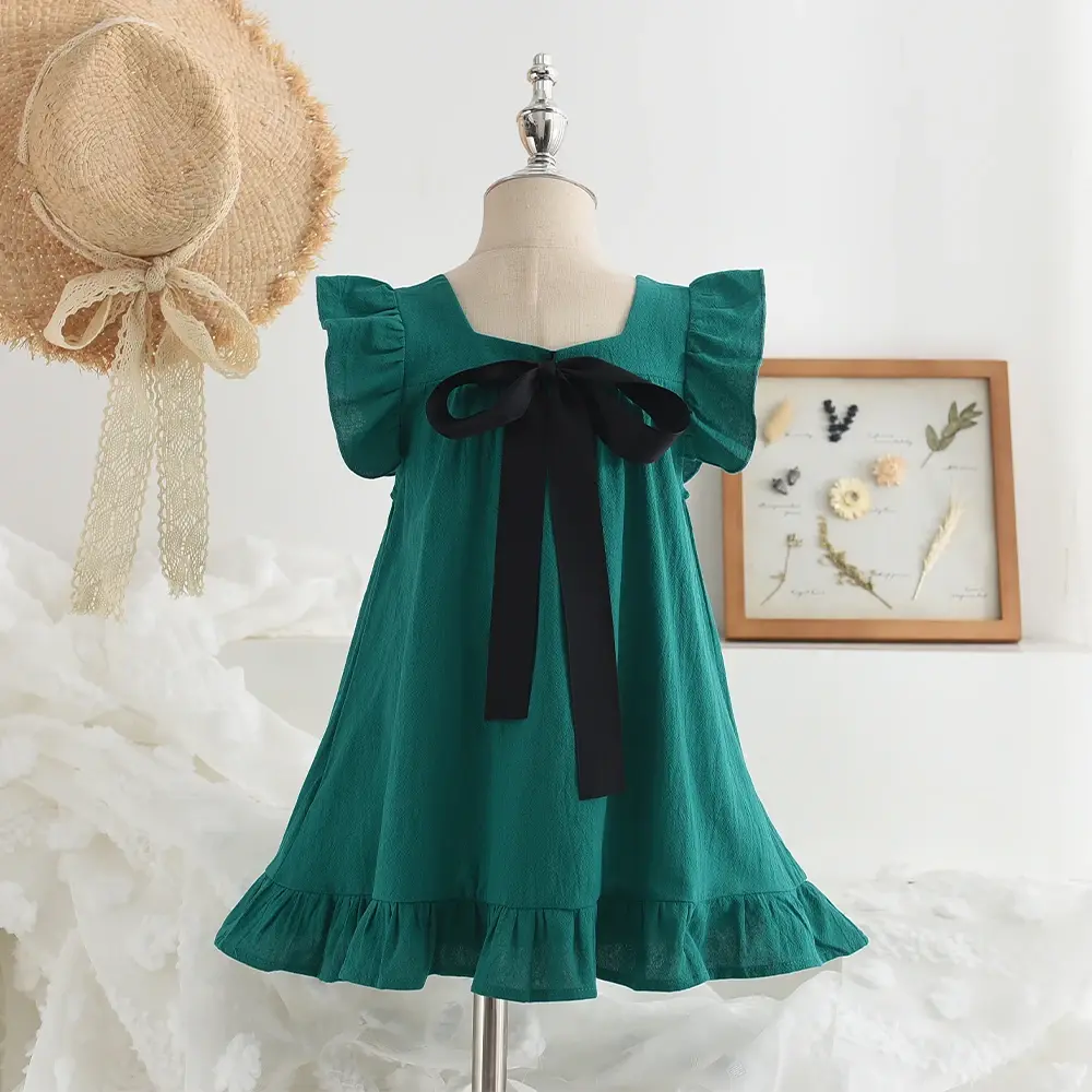 Summer Fashion Cute Wear 2-6 Years Girls Sleeveless Bow Decoration A-Line Princess Dress 1 Pc Kids Casual Sweet Clothes