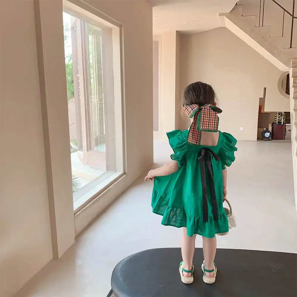 Summer Fashion Cute Wear 2-6 Years Girls Sleeveless Bow Decoration A-Line Princess Dress 1 Pc Kids Casual Sweet Clothes