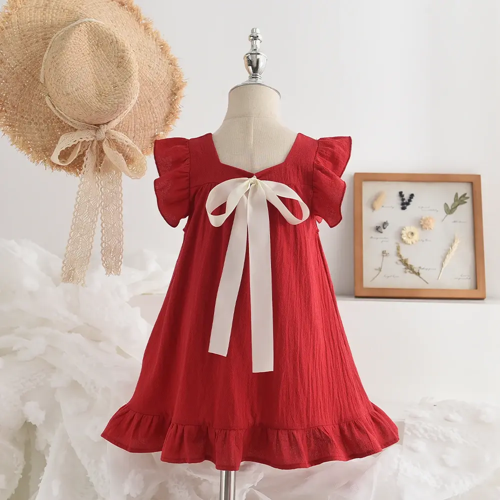 Summer Fashion Cute Wear 2-6 Years Girls Sleeveless Bow Decoration A-Line Princess Dress 1 Pc Kids Casual Sweet Clothes