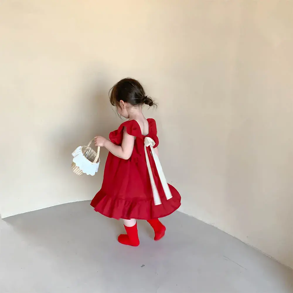 Summer Fashion Cute Wear 2-6 Years Girls Sleeveless Bow Decoration A-Line Princess Dress 1 Pc Kids Casual Sweet Clothes