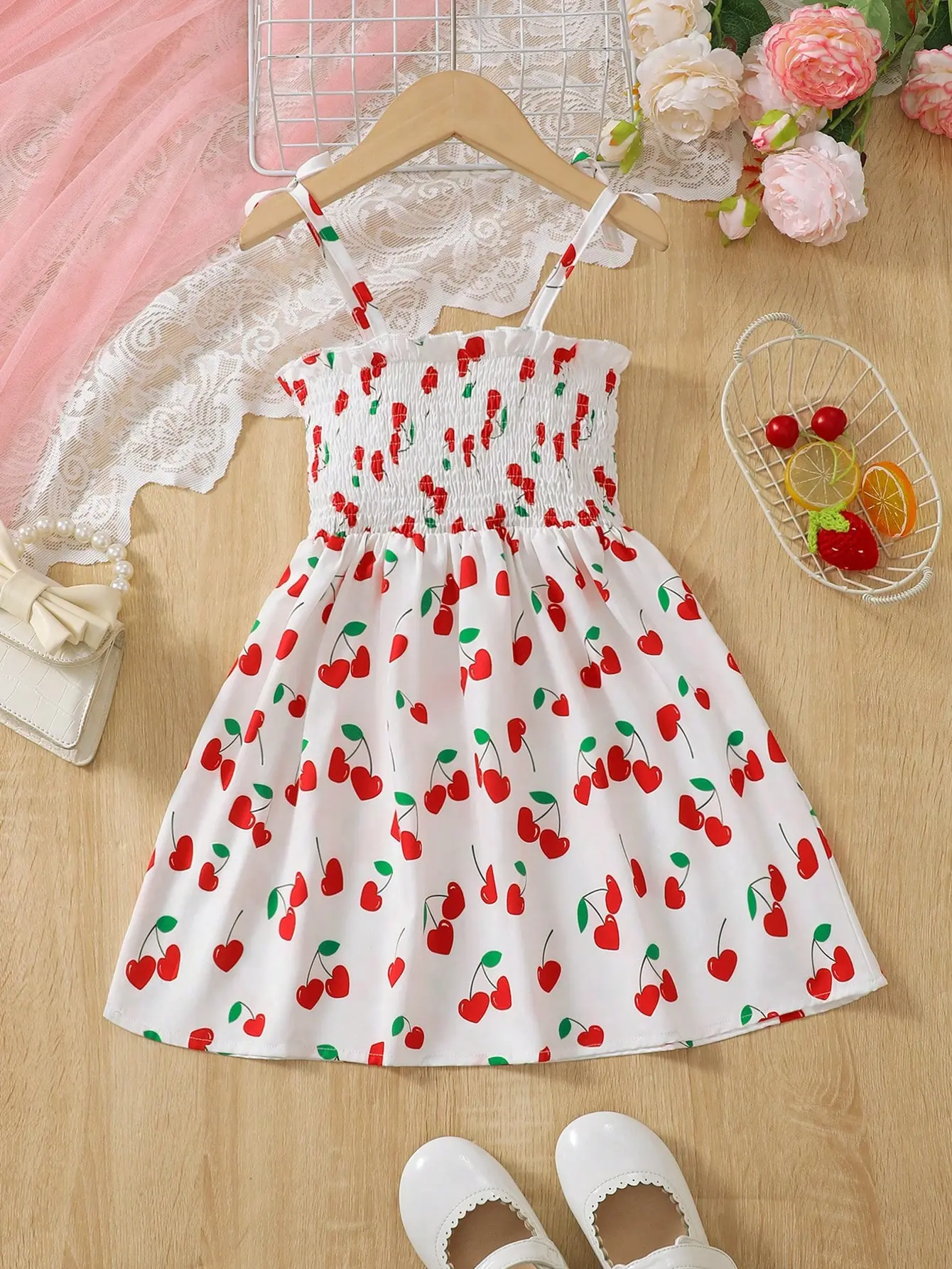 Little Cherry Cable Dress Casual Slip Dress Kids Beach Holiday Beach Dress kids clothes girls
