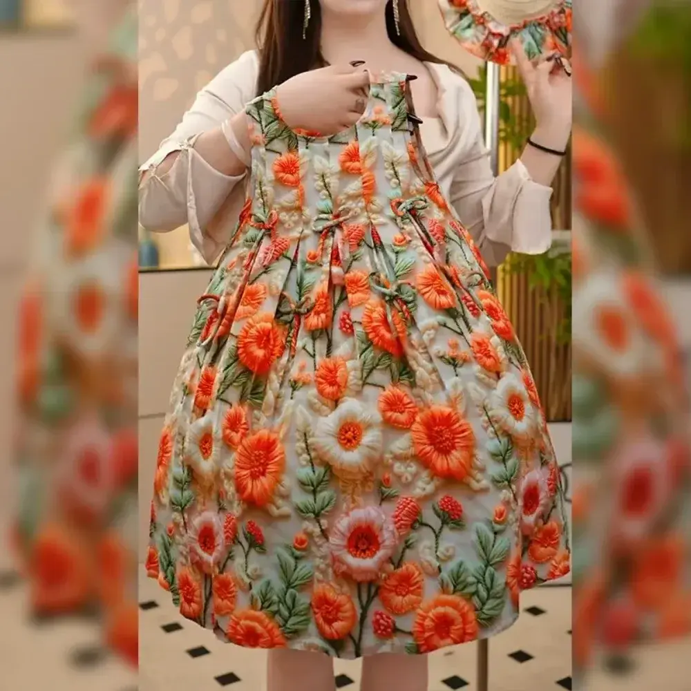 Summer Korean Version Girls Fashion Retro Flower Print Sleeveless Dress 1 Pc 2-7 Years Children Vacation Casual Cute Clothing