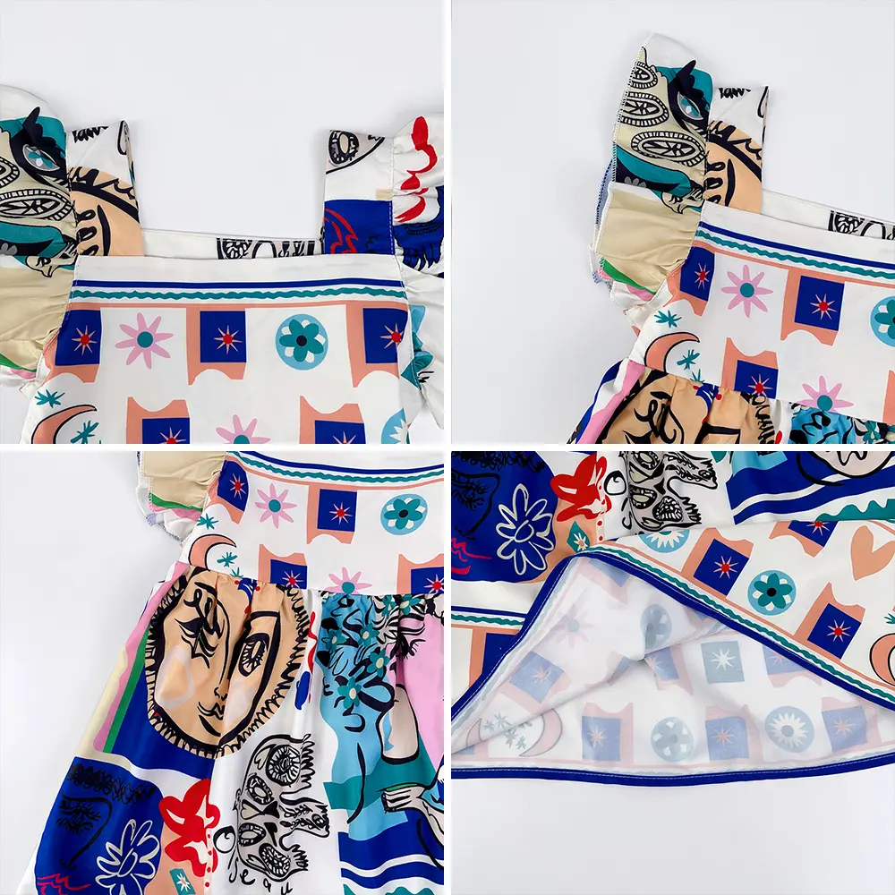 3-11 Years Kids Clothes Summer Fashion New Sleeveless Graffiti Printed Square Collar Princess Dress 1 Pc Girls Cute Casual Wear