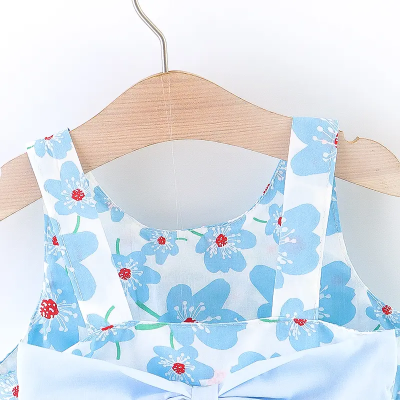 Summer New Floral Sling Baby Girl Dress, Bow Children'S Sleeveless Clothes With Hats As A Gift (9 Months -3 Years Old)