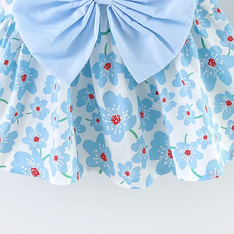Summer New Floral Sling Baby Girl Dress, Bow Children'S Sleeveless Clothes With Hats As A Gift (9 Months -3 Years Old)