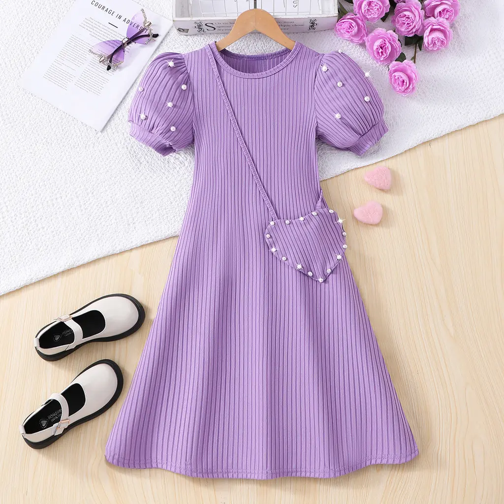 Teen Girl Dress Summer Purple Retro Short Sleeve Children Dresses Fashion Girl Costume Party Big KIds Outfit 7 8 9 10 11 12Yrs
