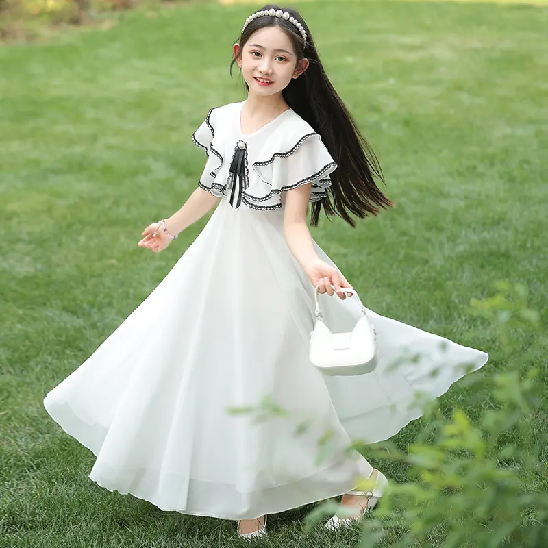 New chiffon girls' dress, vacation style princess dress, girls' party dress
